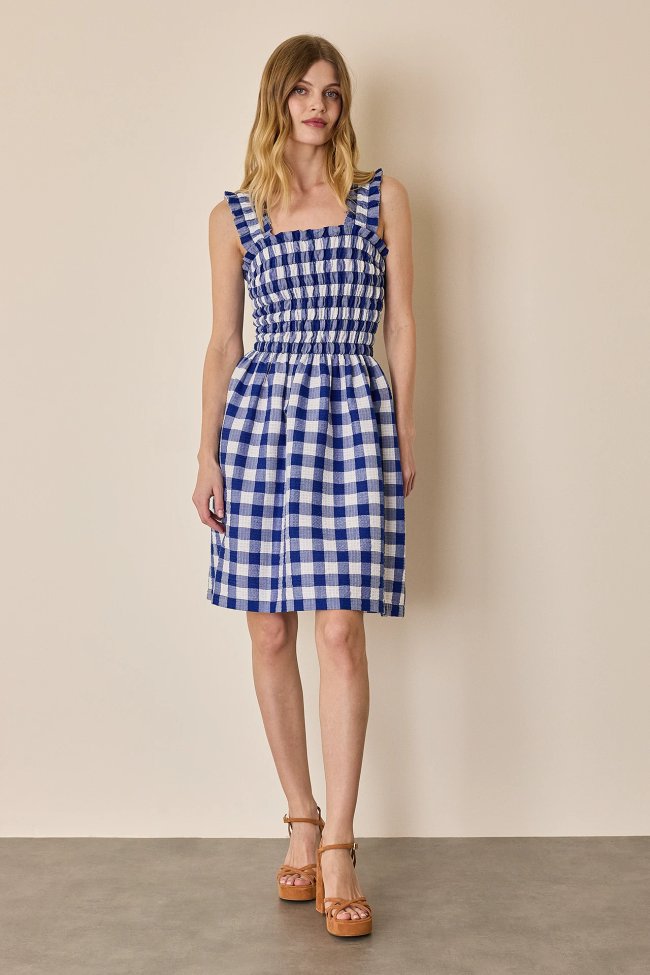 Cotton dress with ruched bodice