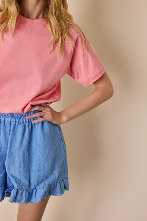 Ruffled hem linen shorts