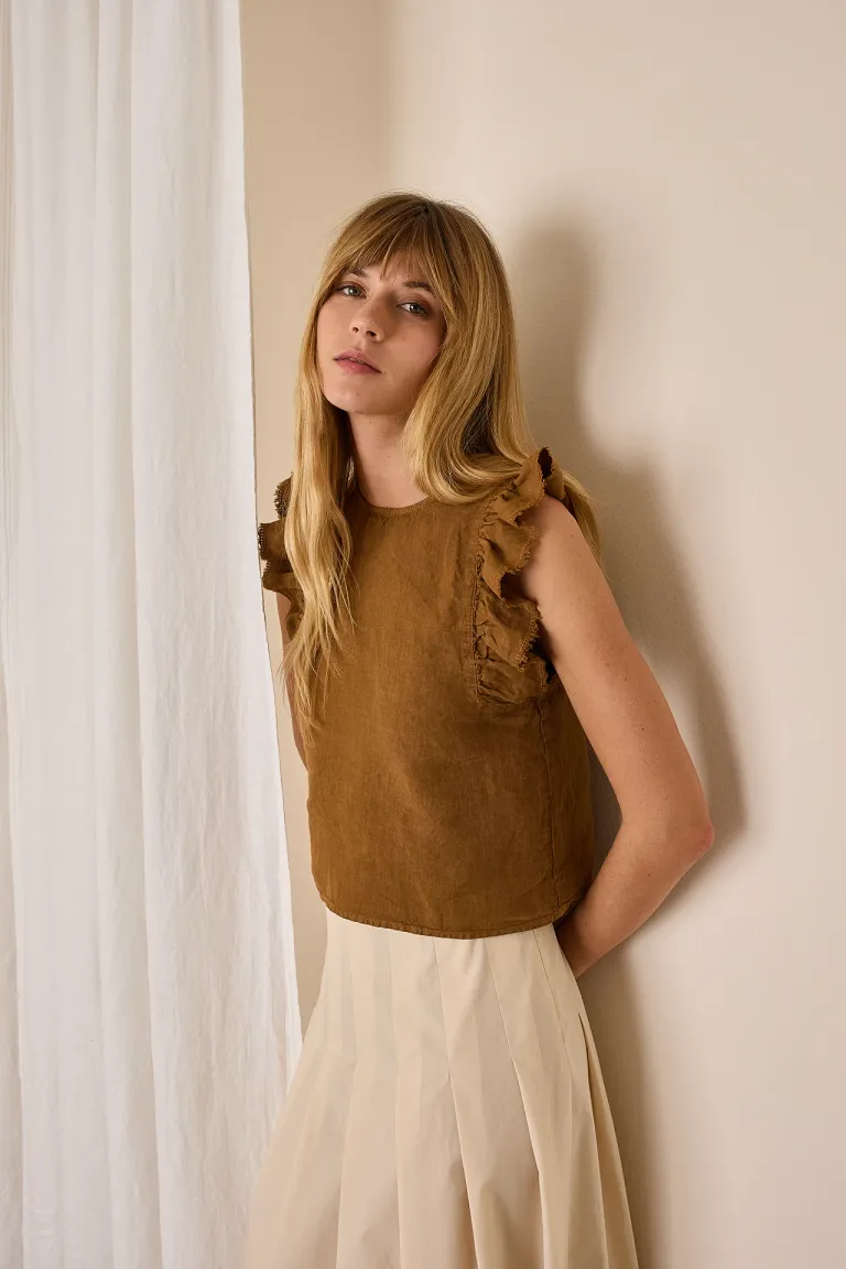 Linen top with hemstitch
