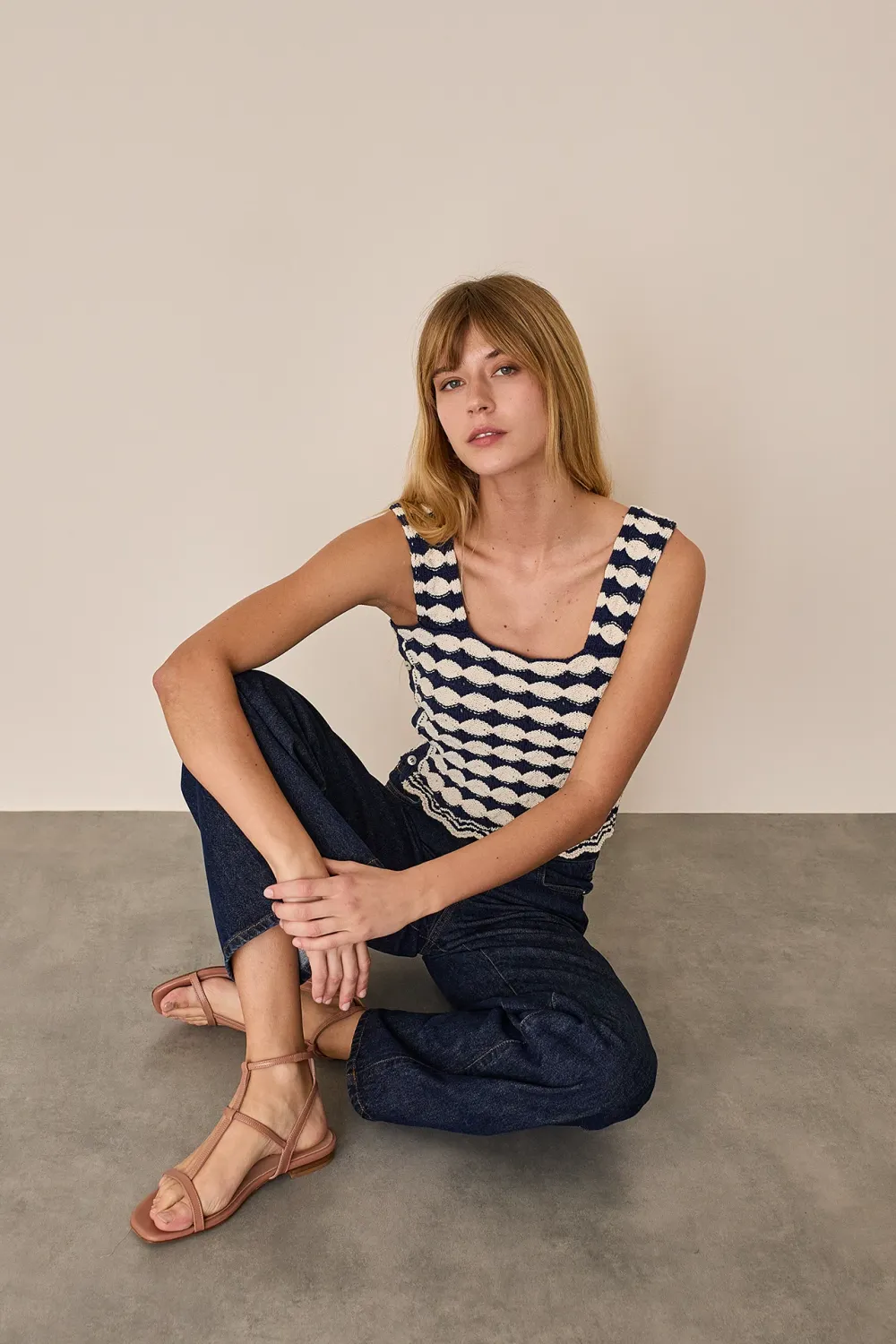 Top jacquard effetto uncinetto