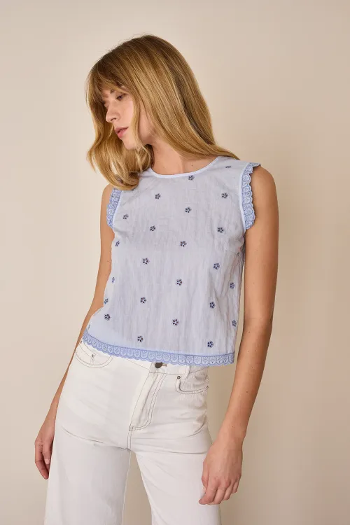 Embroidered cotton top