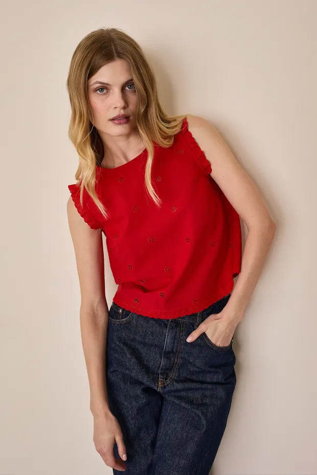 Embroidered cotton top
