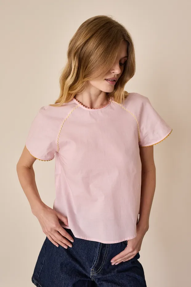 Cotton top with contrasting trimming