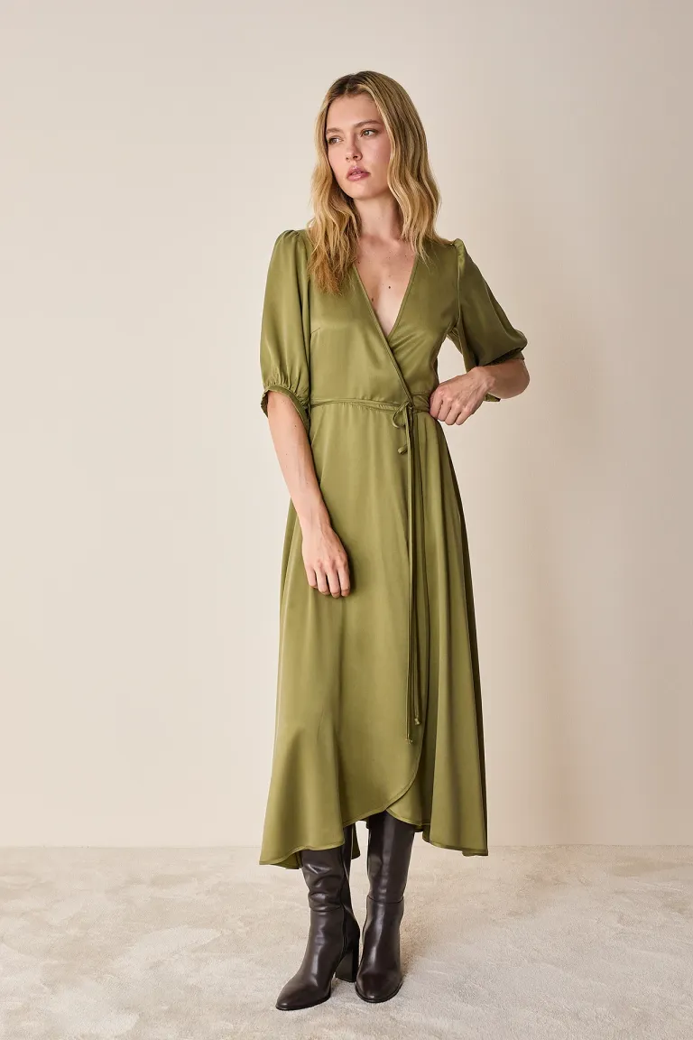 Silk crepe de chine wrap dress