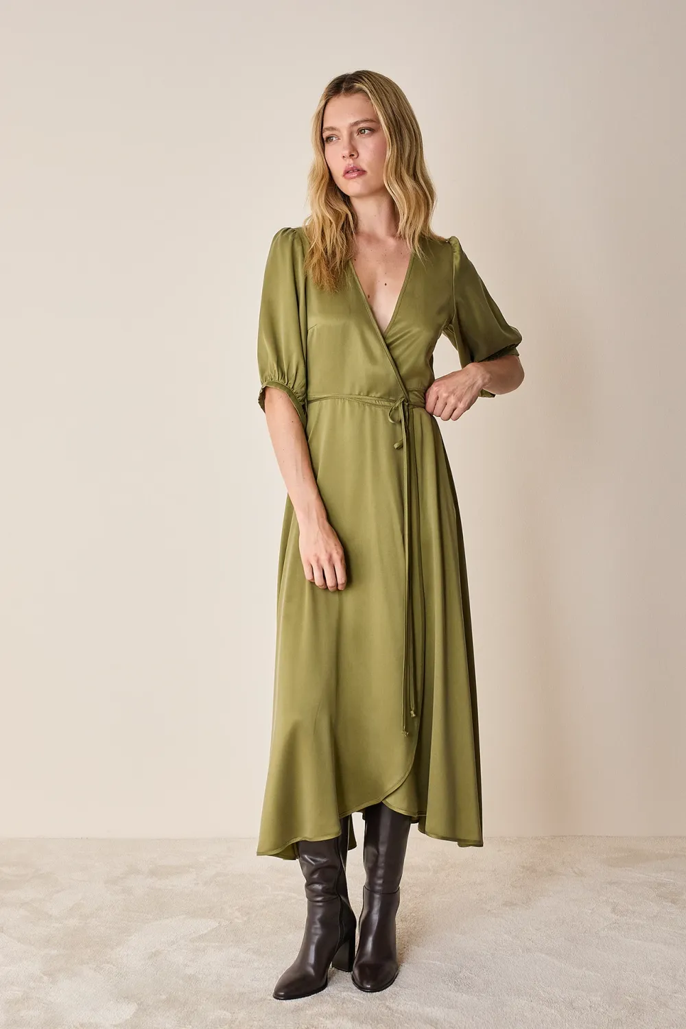Silk crepe de chine wrap dress