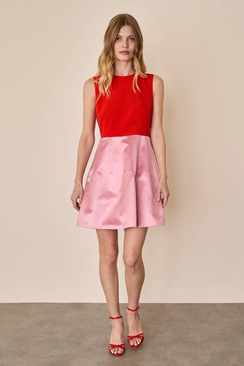 Mixed-fabric sleeveless dress