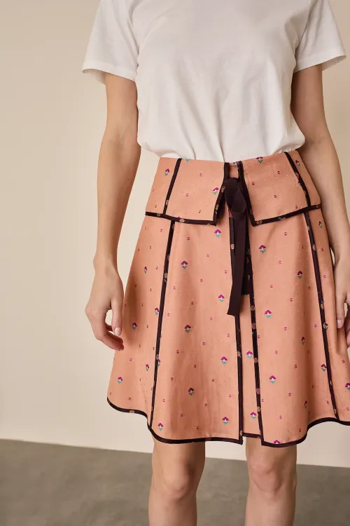 Panelled fil coupé skirt with ribbon