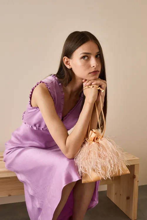 Feathered-look drawstring bag