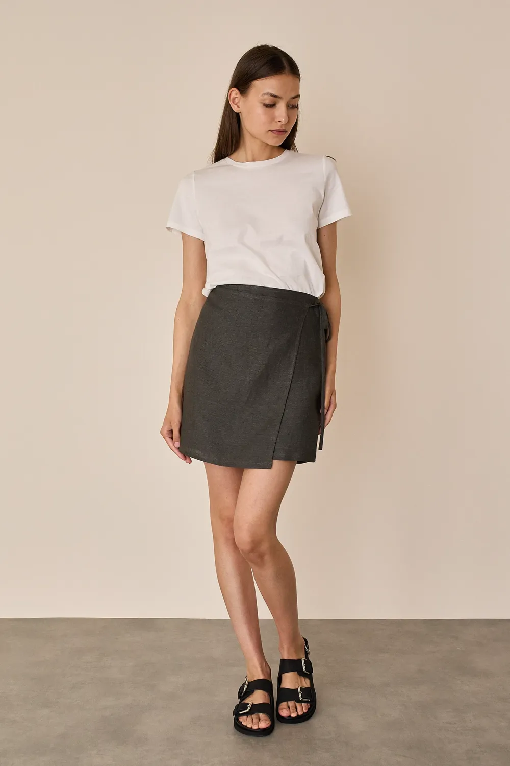Linen wrap mini skirt