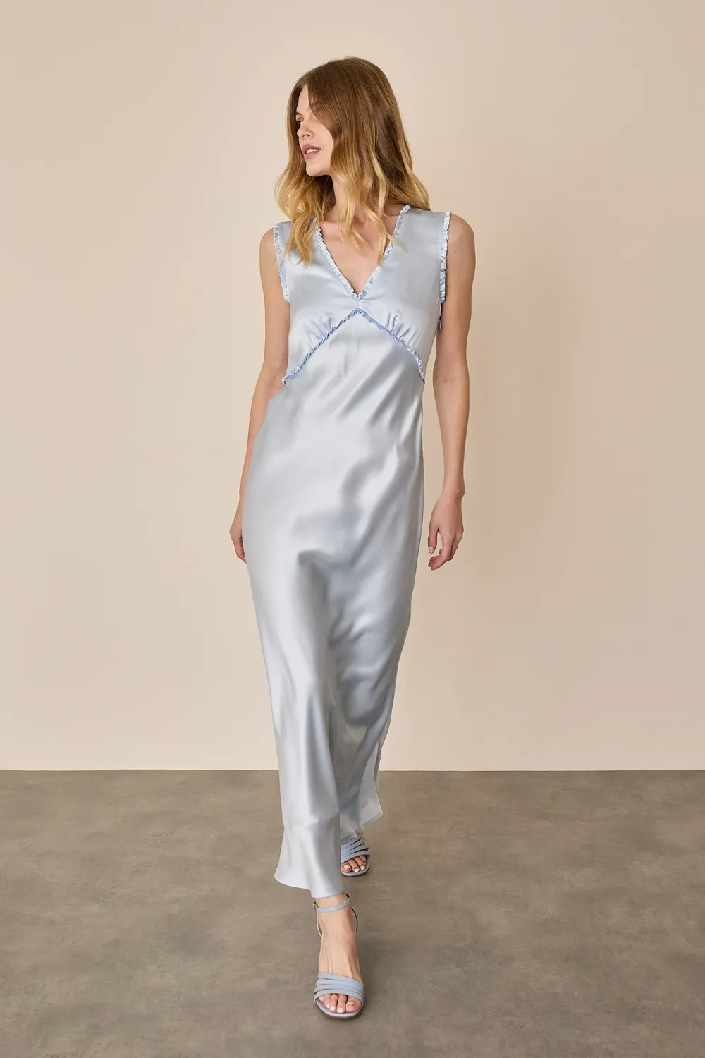 Long silk dress with crossed bodice