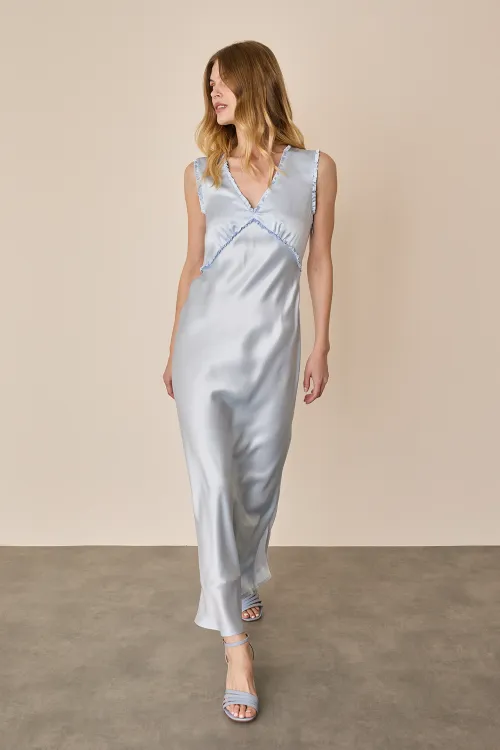 Long silk dress with crossed bodice