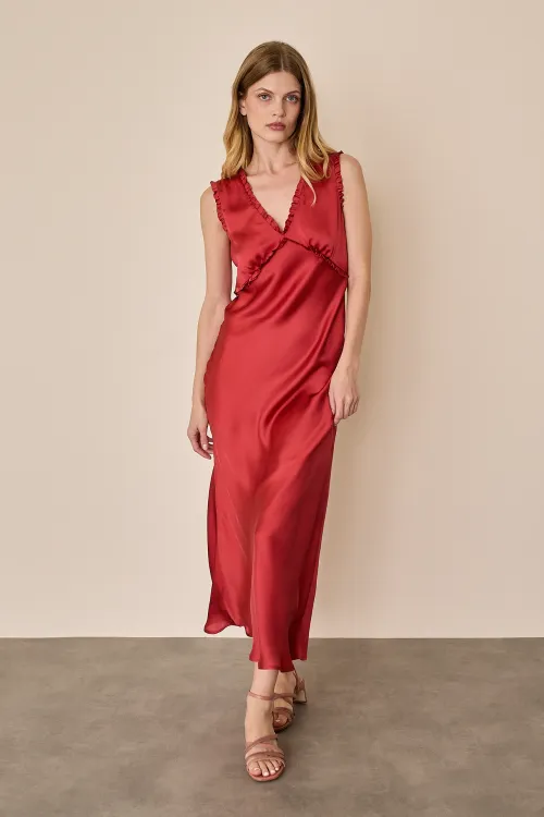 Long silk dress with crossed bodice