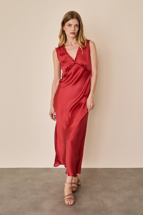 Long silk dress with crossed bodice