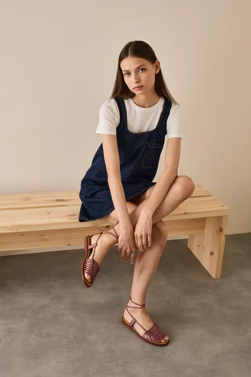 Denim pinafore dress with patch pocket