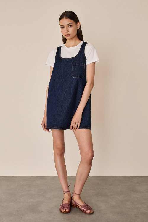 Denim pinafore dress with patch pocket