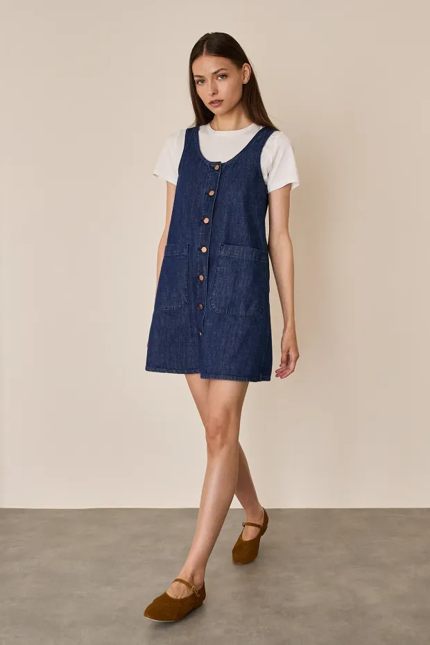 Denim button down pinafore dress