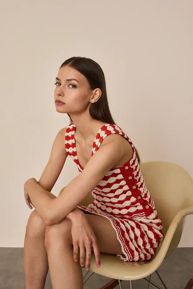 Top jacquard effetto uncinetto