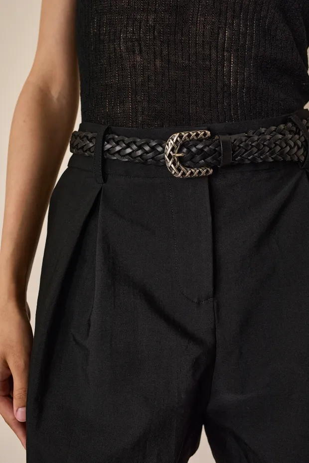 Woven leather belt
