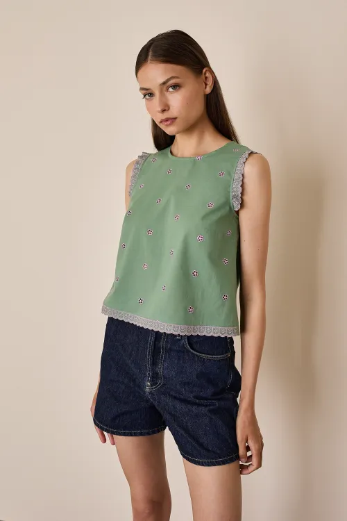 Embroidered cotton top