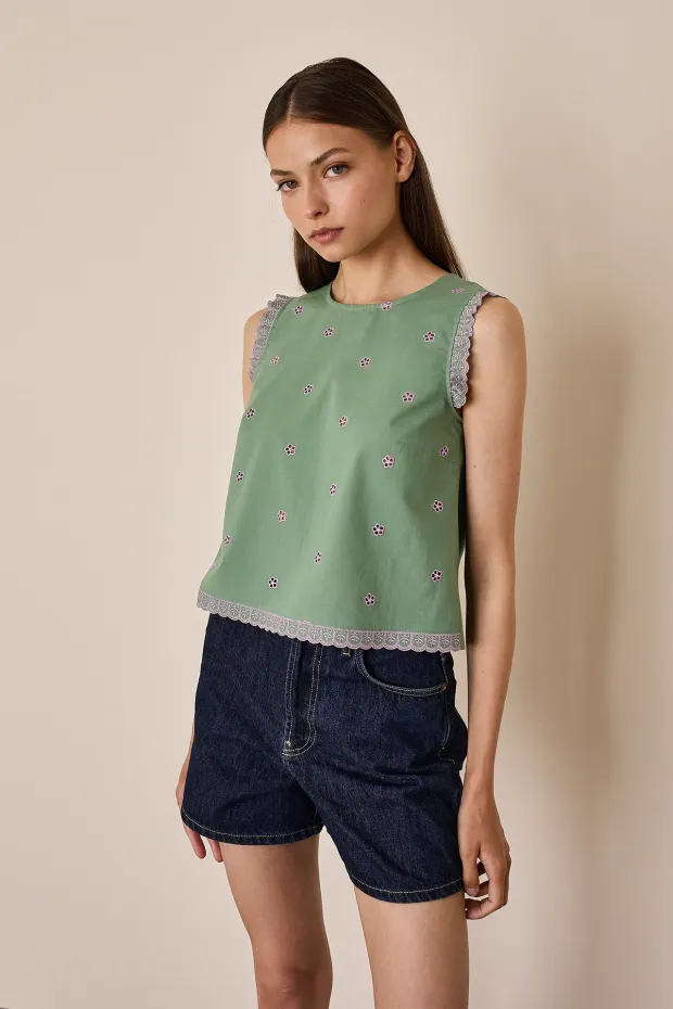 Embroidered cotton top