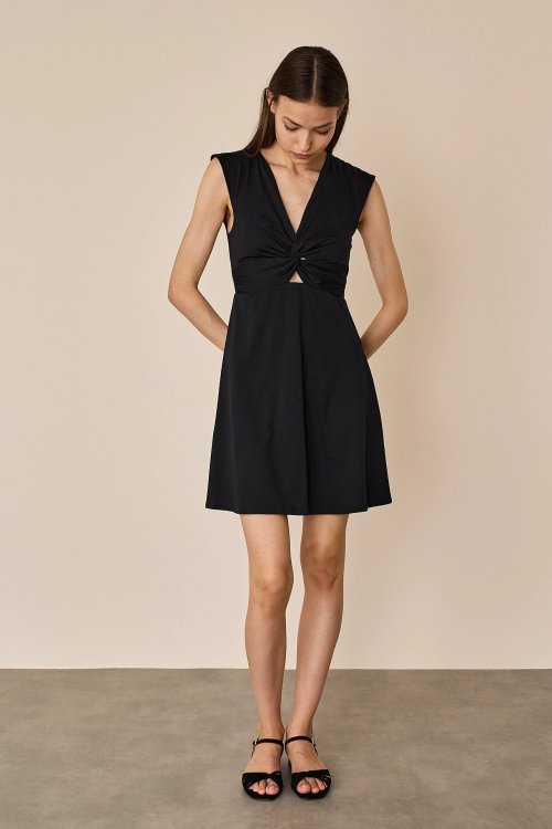 Silk blend dress with crossover neckline