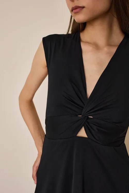 Silk blend dress with crossover neckline