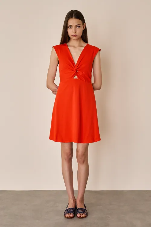 Cotton dress with crossover neckline