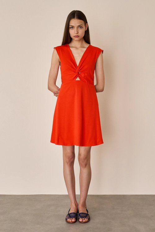 Cotton dress with crossover neckline