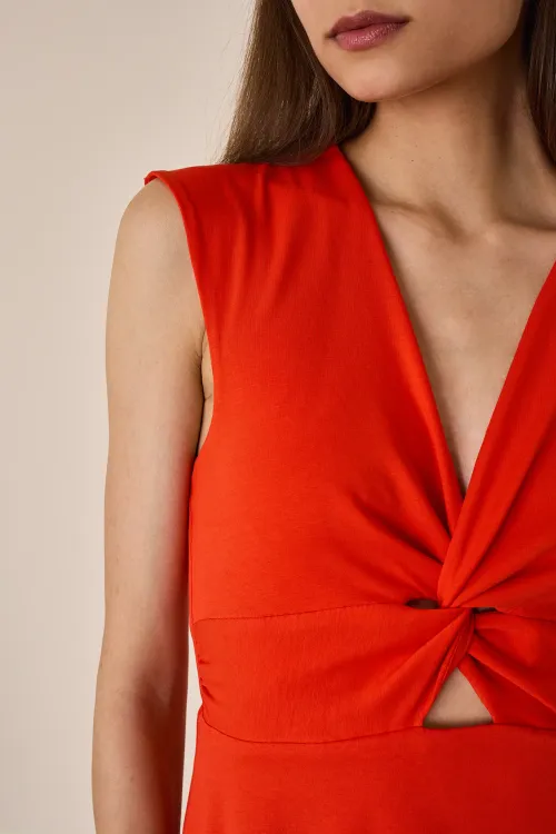 Cotton dress with crossover neckline