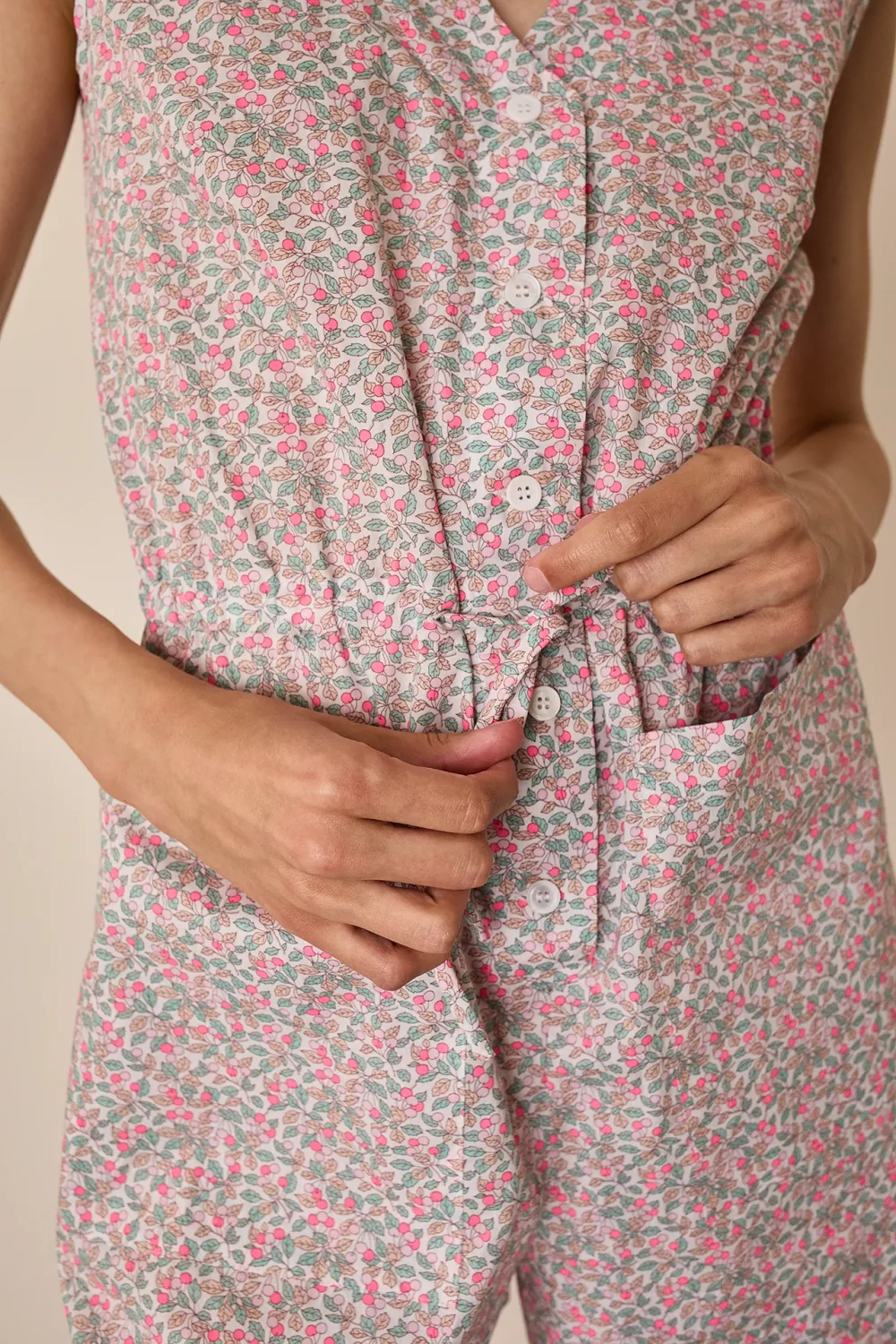 Short jumpsuit with drawstring waistband – Made with Liberty Fabrics
