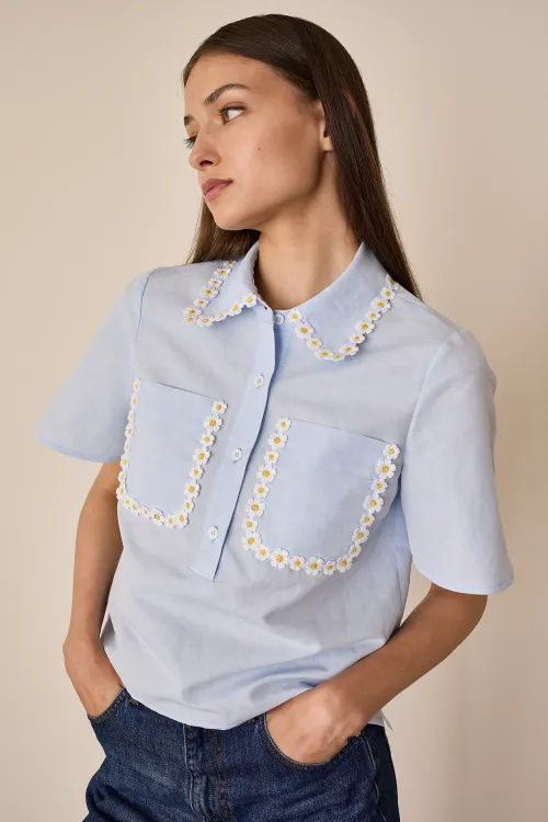 Linen polo with daisies