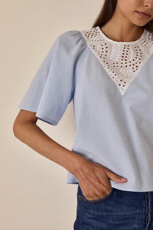 Cotton top with broderie anglaise