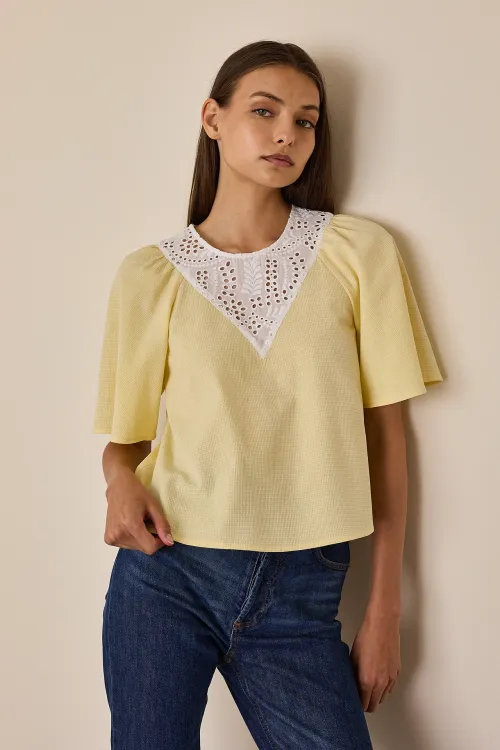 Cotton top with broderie anglaise