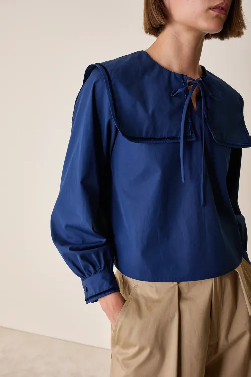 Sailor cotton top with velvet accents
