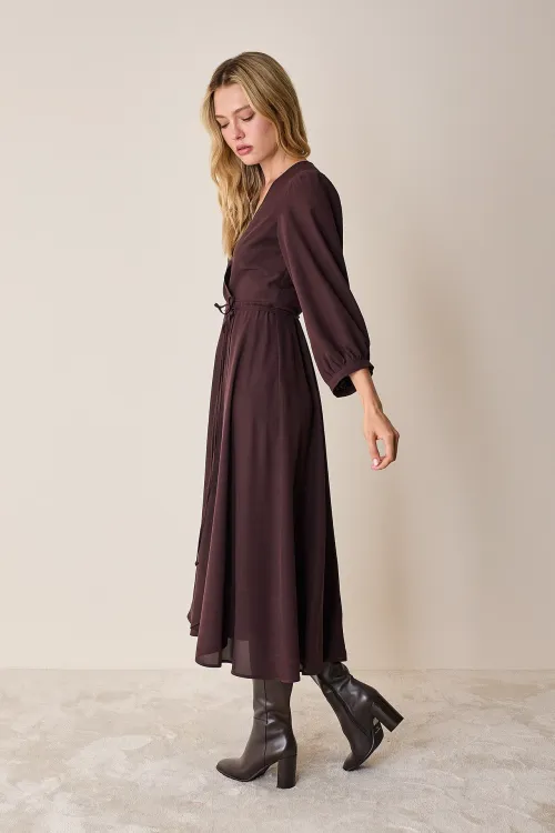Silk wrap dress with long sleeves