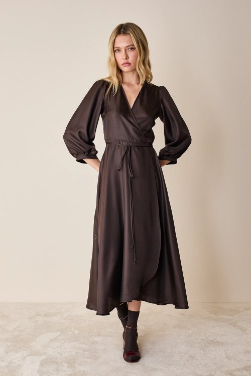 Silk wrap dress with long sleeves