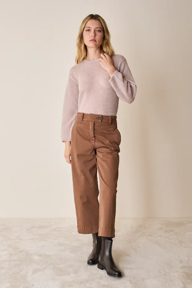 Cropped trousers with elastic waist