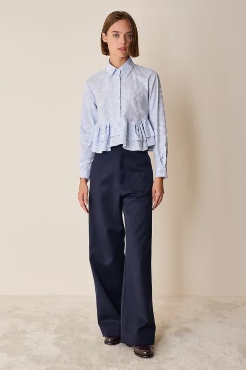 Pantaloni a vita alta in lana vergine