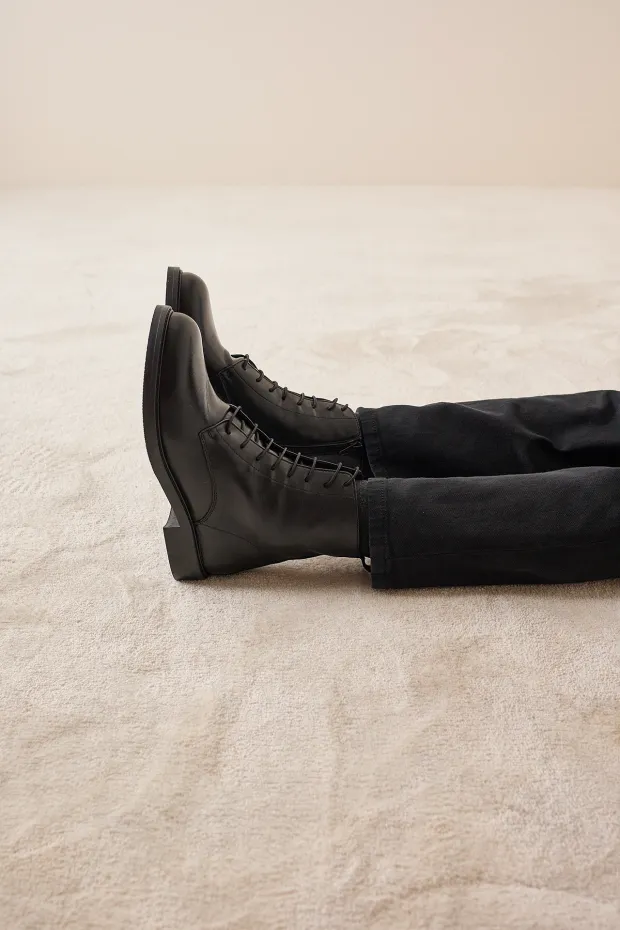 Leather lace-up ankle boots