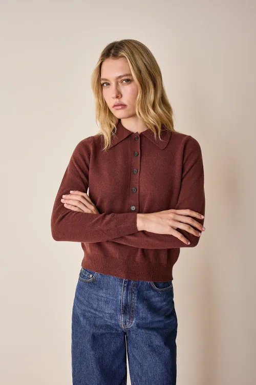 Wool and cashmere polo sweater with maxi collar