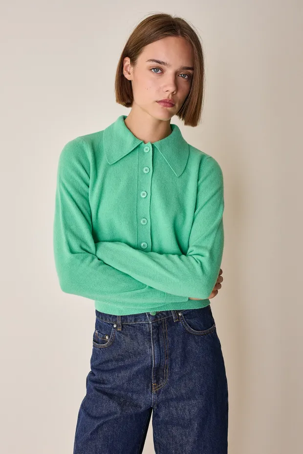 Wool and cashmere polo sweater with maxi collar