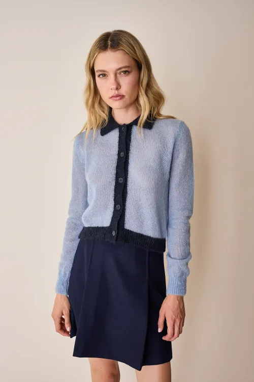 Mohair knit cardigan with contrasting trim