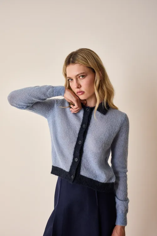 Mohair knit cardigan with contrasting trim