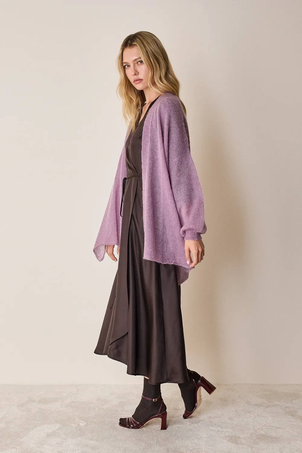 Mohair knit kimono cardigan