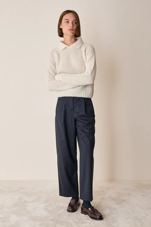 Buttonless polo shirt in alpaca and merino wool