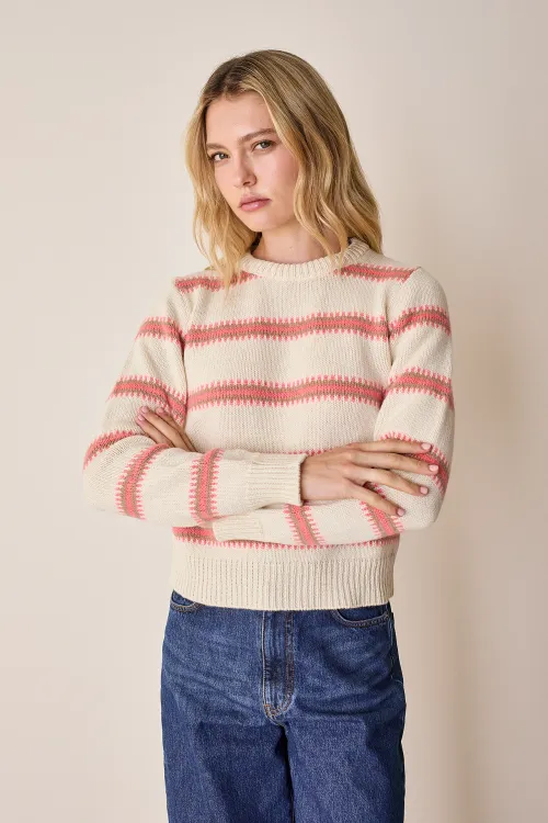Crew neck sweater with jacquard stripes