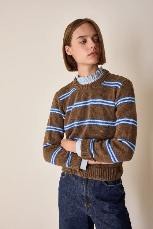 Crew neck sweater with jacquard stripes