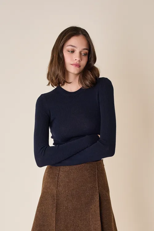 Maglia girocollo in lana merino extrafine