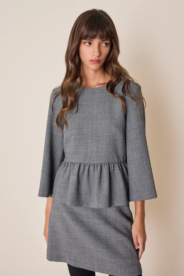 Wool-blend top with ruffle